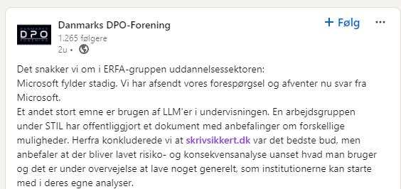Danmarks DPO-Forening recommendation